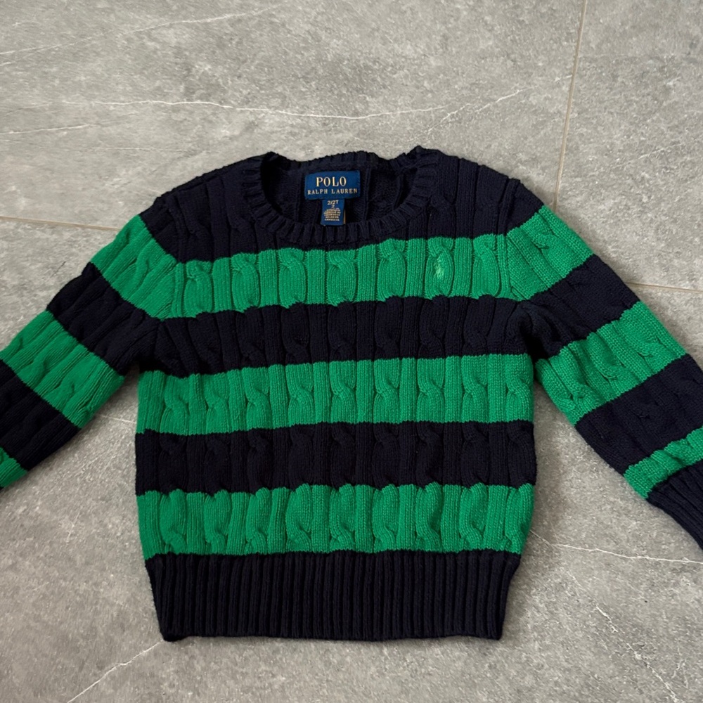 Polo by Ralph Lauren 2T Navy and Green Cable Knit Sweater
